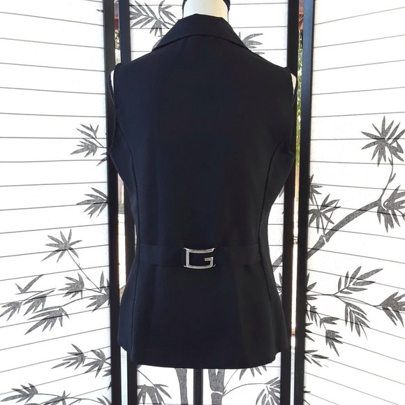 Vintage 1980s Black G Buckle V Neck Button Down Vest - Picture 6 of 11